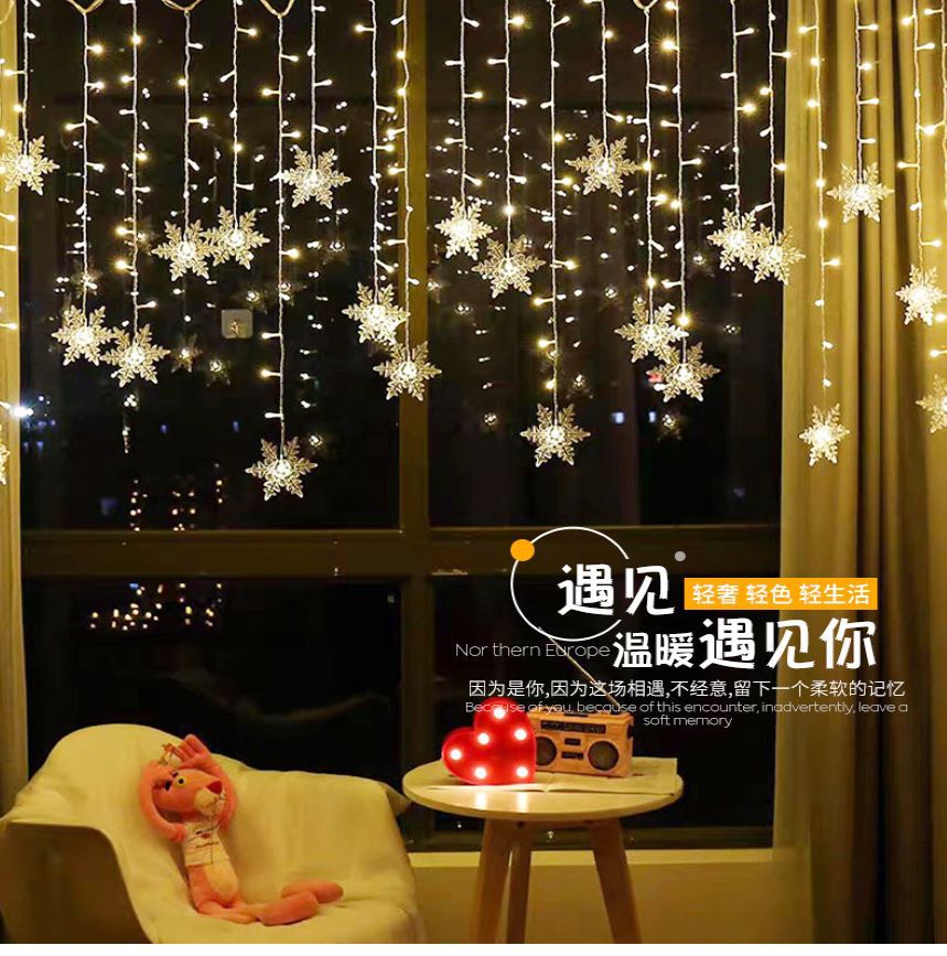 LED Snowflake Curtain Icicle Lights Christmas Decorative Lights Solar String Lights — view 3