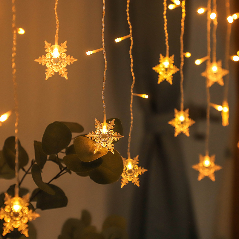 LED Snowflake Curtain Icicle Lights Christmas Decorative Lights Solar String Lights — view 4