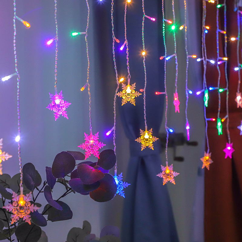 LED Snowflake Curtain Icicle Lights Christmas Decorative Lights Solar String Lights — view 5