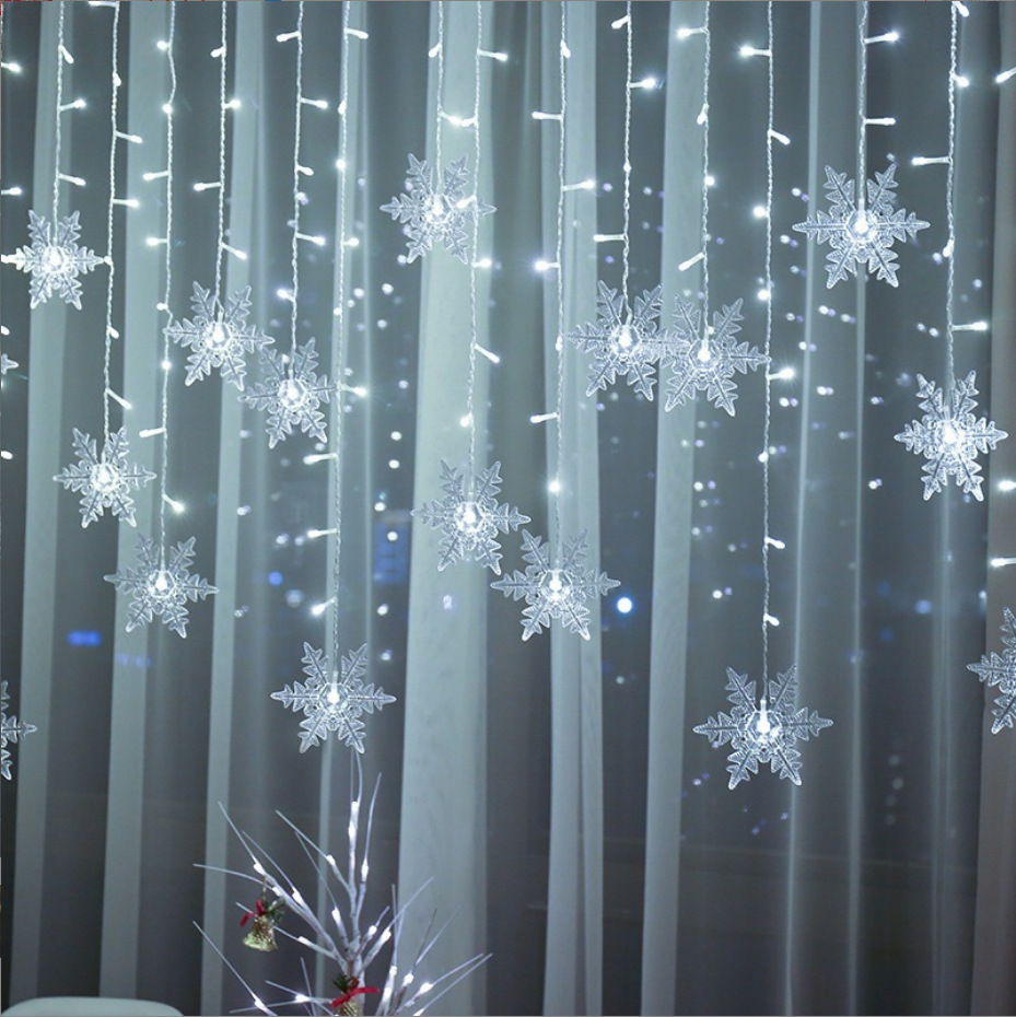 LED Snowflake Curtain Icicle Lights Christmas Decorative Lights Solar String Lights — view 6