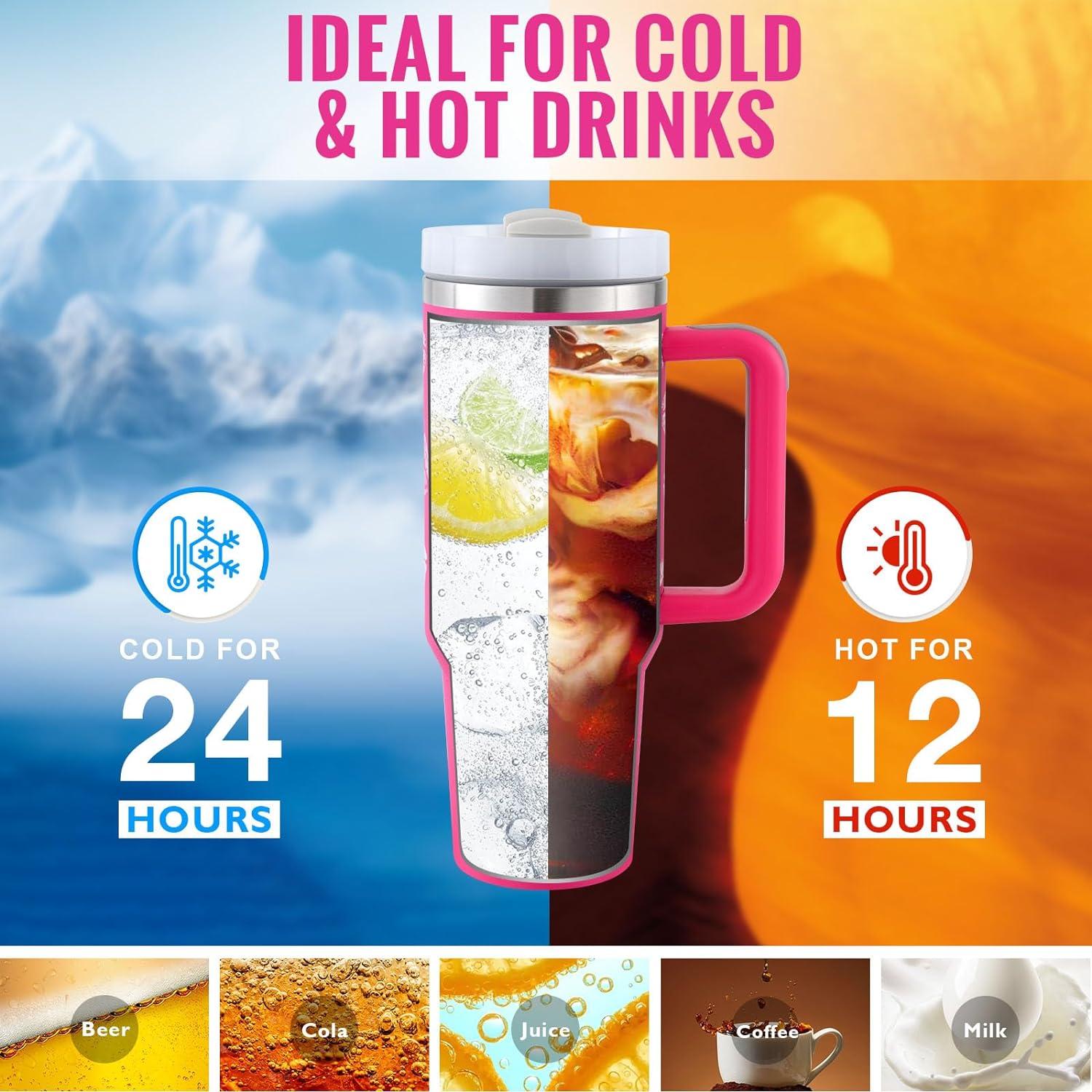 Nexa 40 oz Insulated Tumbler with Handle and Straw, Stainless Steel Travel Mug, Spill-Proof Lid — view 2