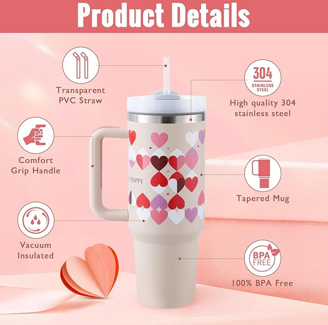 Nexa 40 oz Insulated Tumbler with Handle and Straw, Stainless Steel Travel Mug, Spill-Proof Lid — view 3