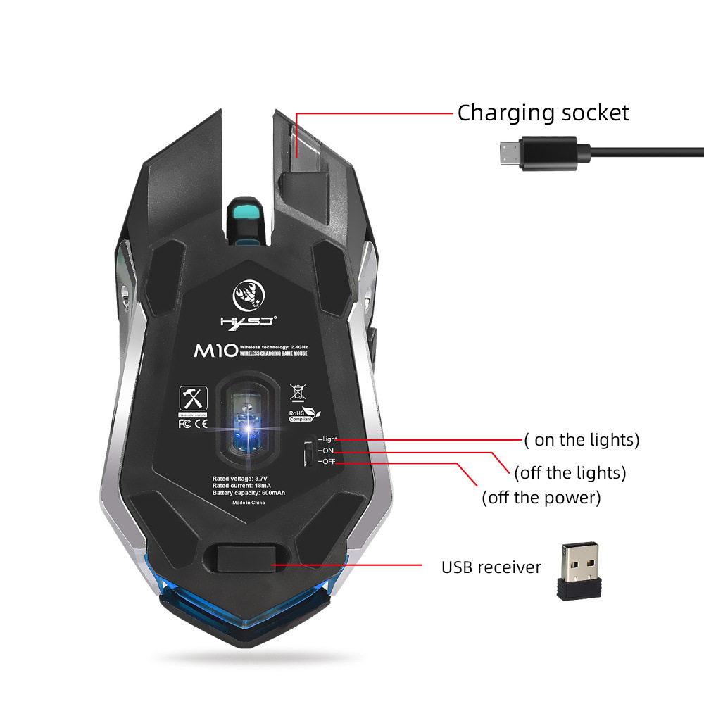 HXSJ new wireless mouse 2.4GPI gaming mouse glowing mouse — view 4