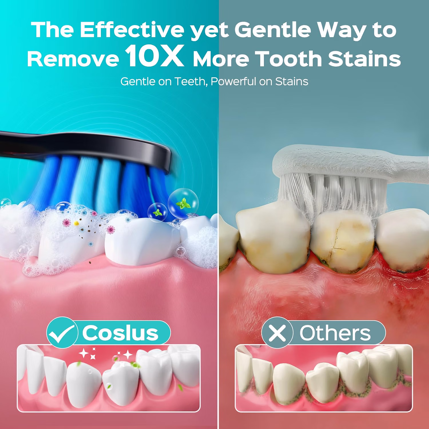 COSLUS C30 Electric Toothbrush for Adults, Ultra-Clean, 1PC, Black | Effective yet Gentle, 3 Intensities & 5 Modes, 2 Types Soft or Medium Firm Heads — view 2