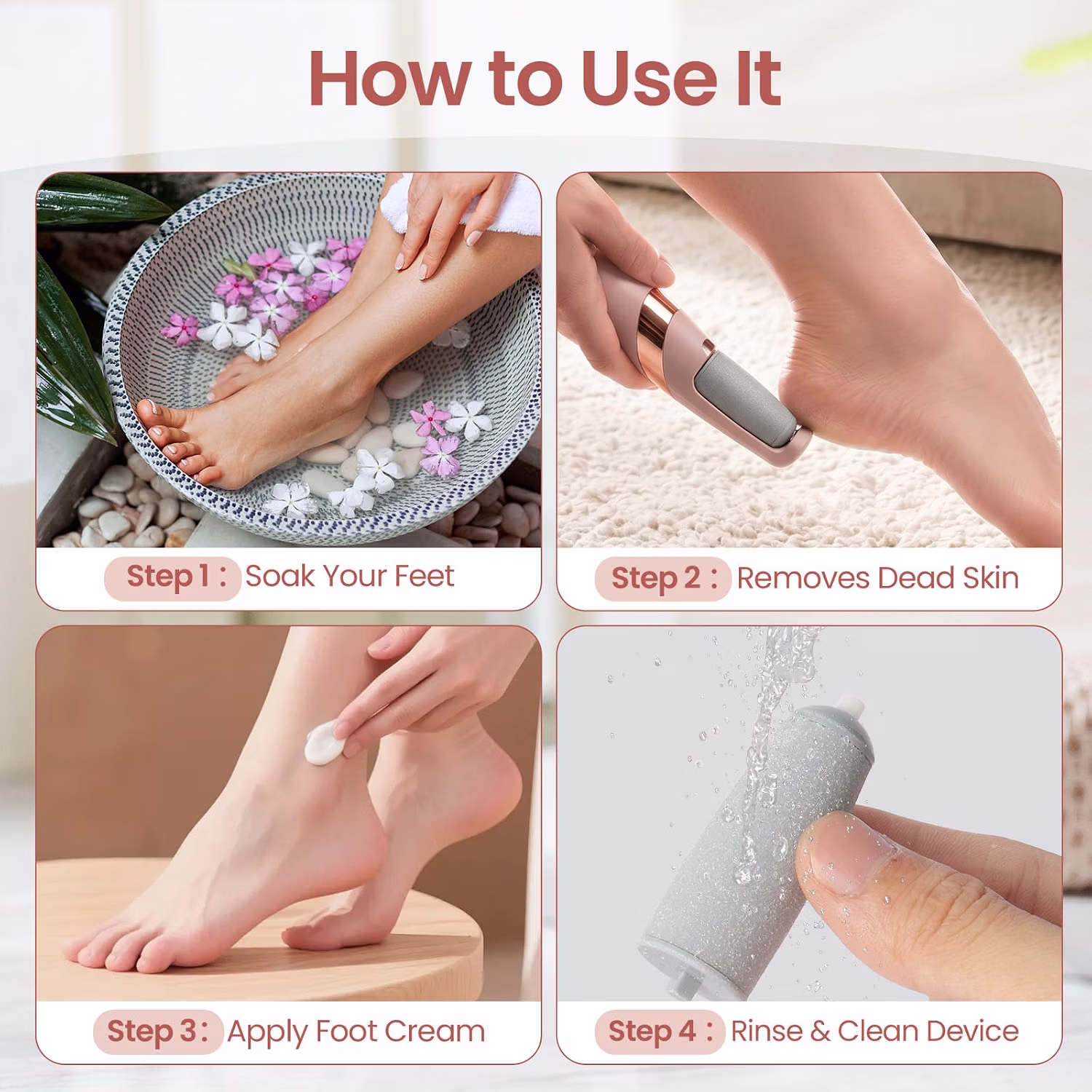 Callus Removers for Feet, Electric Foot Callus Remover Rechargeable with 2 Roller Heads Electronic Foot File Removes Hard Skin for Soft Beautiful Feet, Feet Care Pedicure Tools — view 2