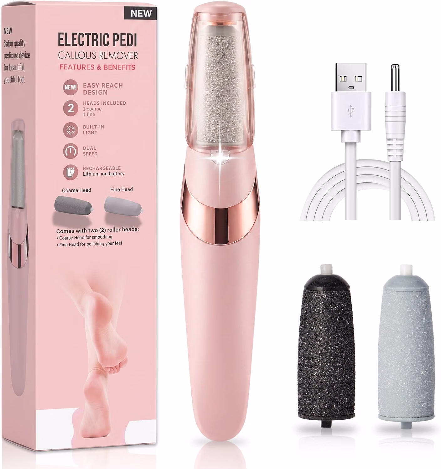 Callus Removers for Feet, Electric Foot Callus Remover Rechargeable with 2 Roller Heads Electronic Foot File Removes Hard Skin for Soft Beautiful Feet, Feet Care Pedicure Tools — view 5