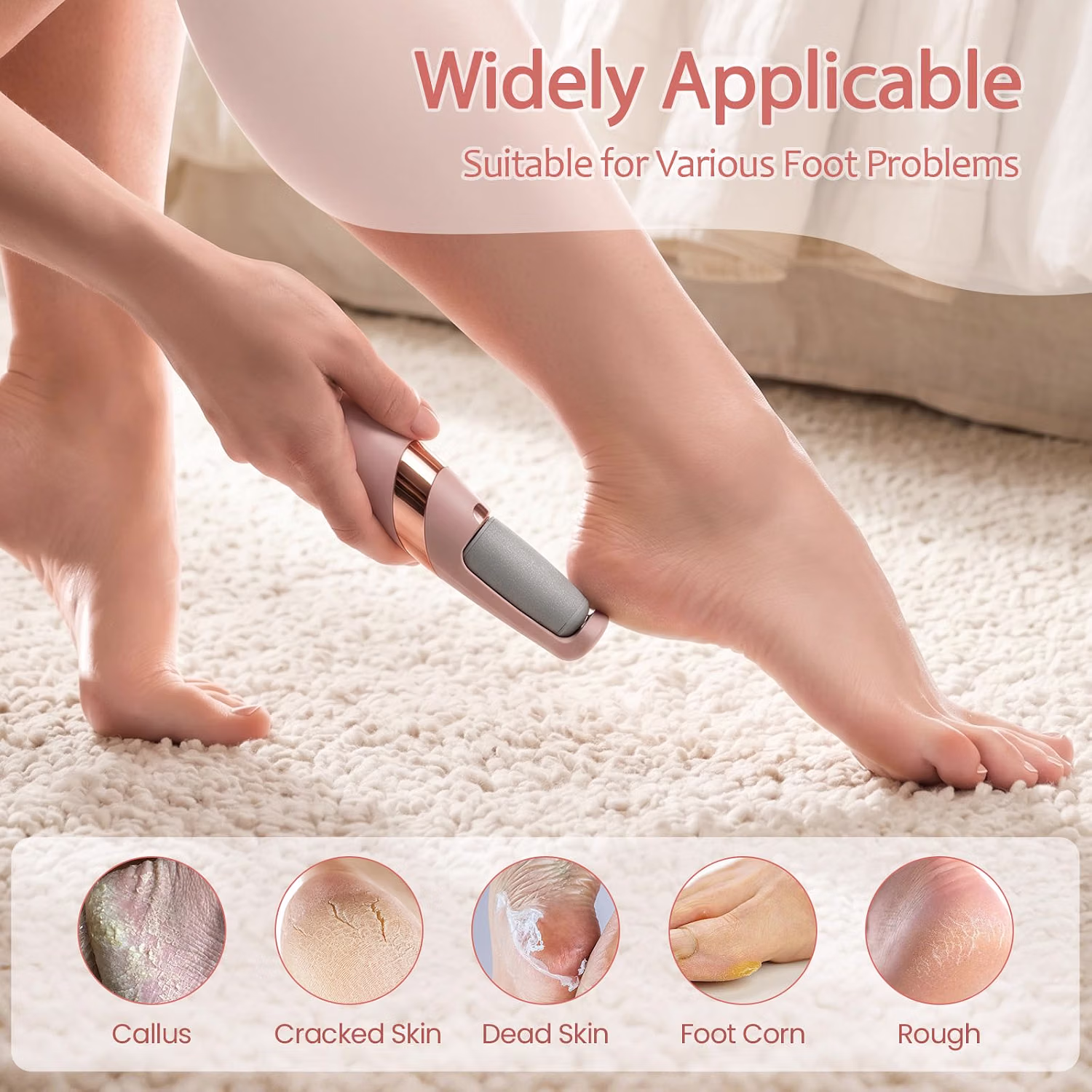 Callus Removers for Feet, Electric Foot Callus Remover Rechargeable with 2 Roller Heads Electronic Foot File Removes Hard Skin for Soft Beautiful Feet, Feet Care Pedicure Tools — view 6