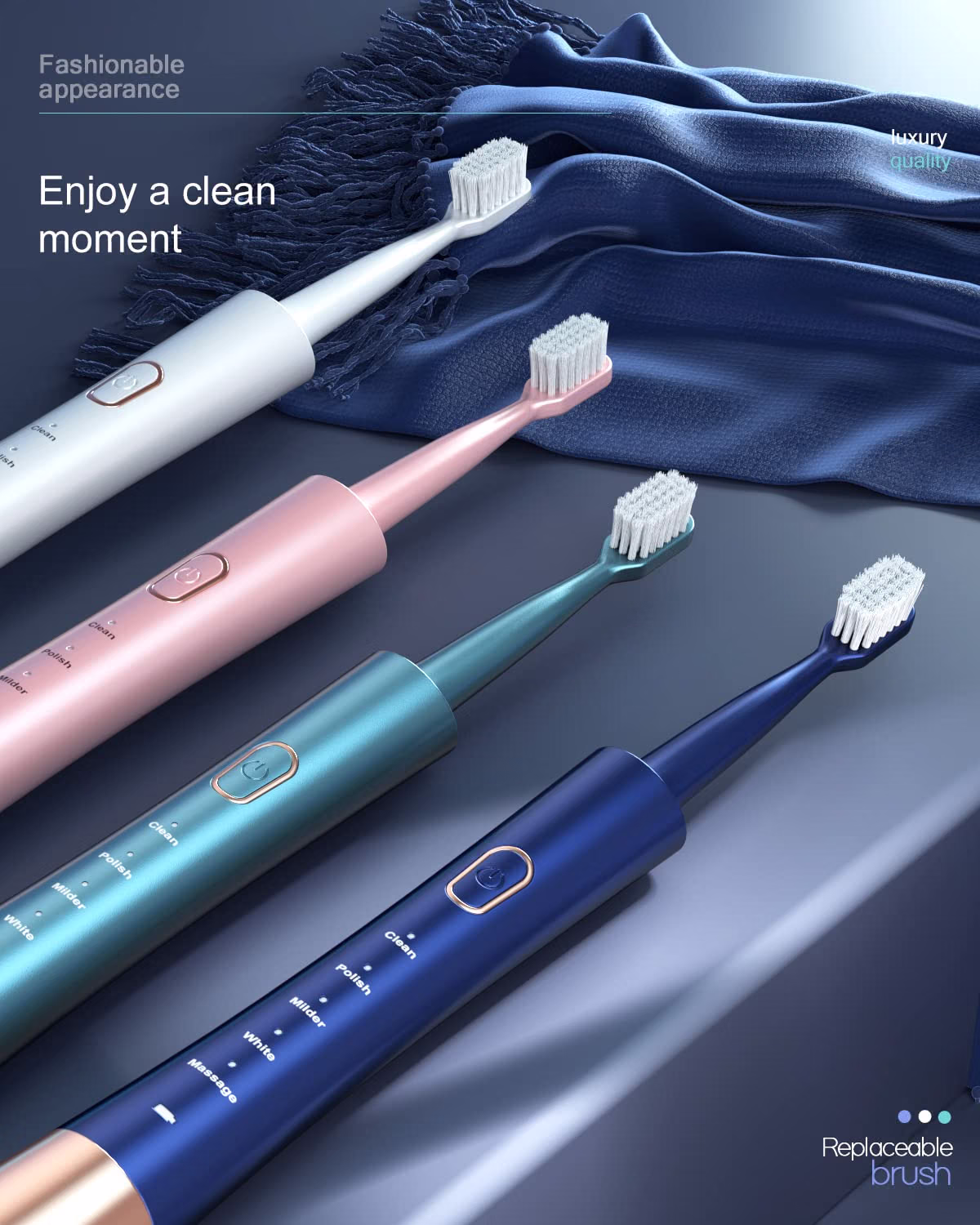 High Vibration Sonic Electric Toothbrush for Adults with 2 Minutes Smart Timer, Fast Charge Lasts Long, 5 Optional Modes, 8 Replacement Brush Heads Ultra Whitening, White — view 4