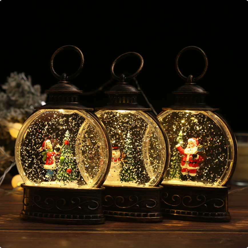 Portable LED Christmas Storm Lantern Light Xmas Miniature Decor Souvenir Santa Water-filled Night Light