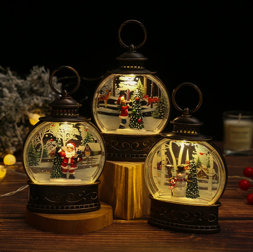 Portable LED Christmas Storm Lantern Light Xmas Miniature Decor Souvenir Santa Water-filled Night Light — view 3