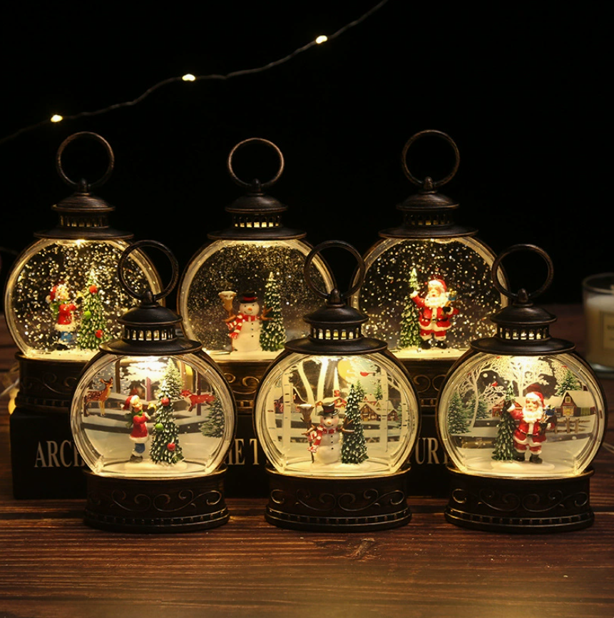 Portable LED Christmas Storm Lantern Light Xmas Miniature Decor Souvenir Santa Water-filled Night Light — view 4
