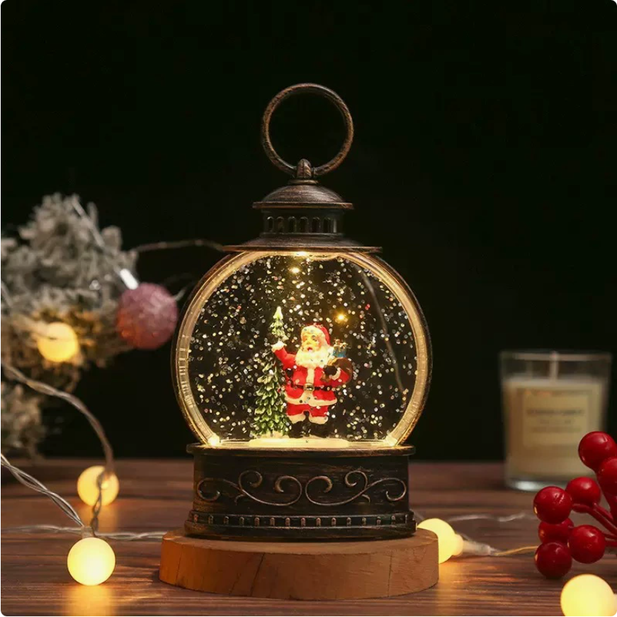 Portable LED Christmas Storm Lantern Light Xmas Miniature Decor Souvenir Santa Water-filled Night Light — view 5
