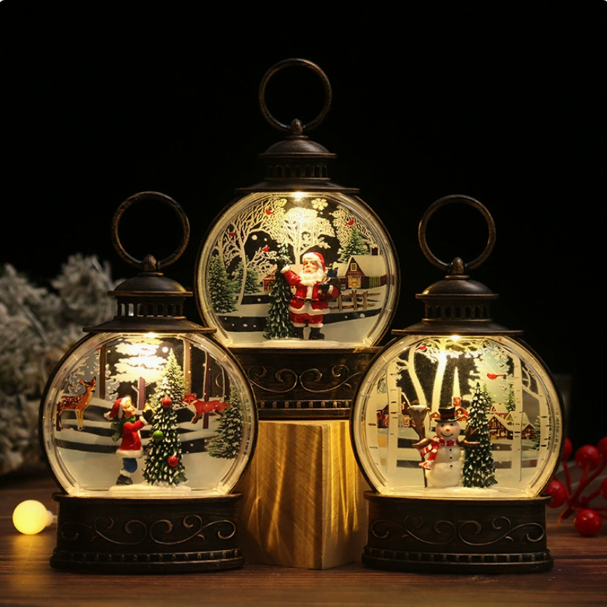 Portable LED Christmas Storm Lantern Light Xmas Miniature Decor Souvenir Santa Water-filled Night Light — view 6