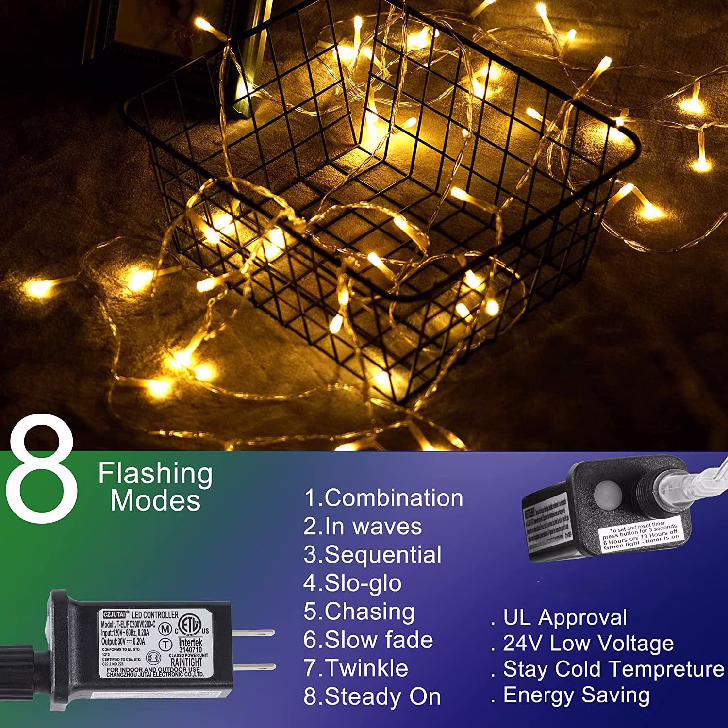 Christmas Decorations Star String Lights, 320 LEDs Outdoor Waterfall Tree Lights with 13" Topper Star, Plug in Waterproof Hanging Fairy Lights for Xmas New Year Holiday Party Yard Decor (Warm White) — view 4