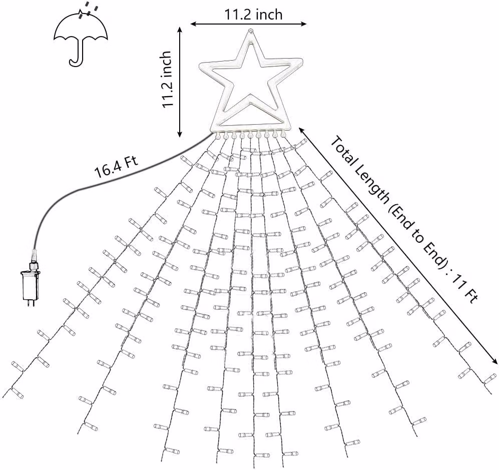 Christmas Decorations Star String Lights, 320 LEDs Outdoor Waterfall Tree Lights with 13" Topper Star, Plug in Waterproof Hanging Fairy Lights for Xmas New Year Holiday Party Yard Decor (Warm White) — view 5