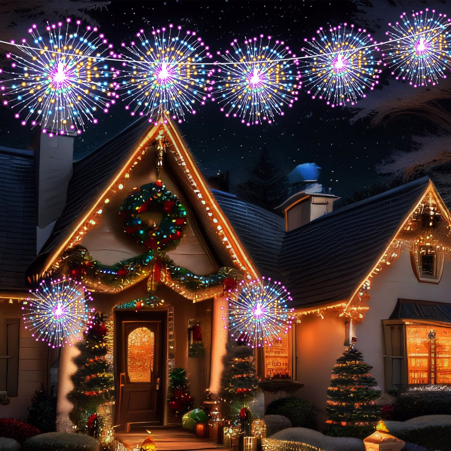Tujoe 5 Pack Plug-in Firework Lights Outdoor Starburst LED, Colorful — view 2