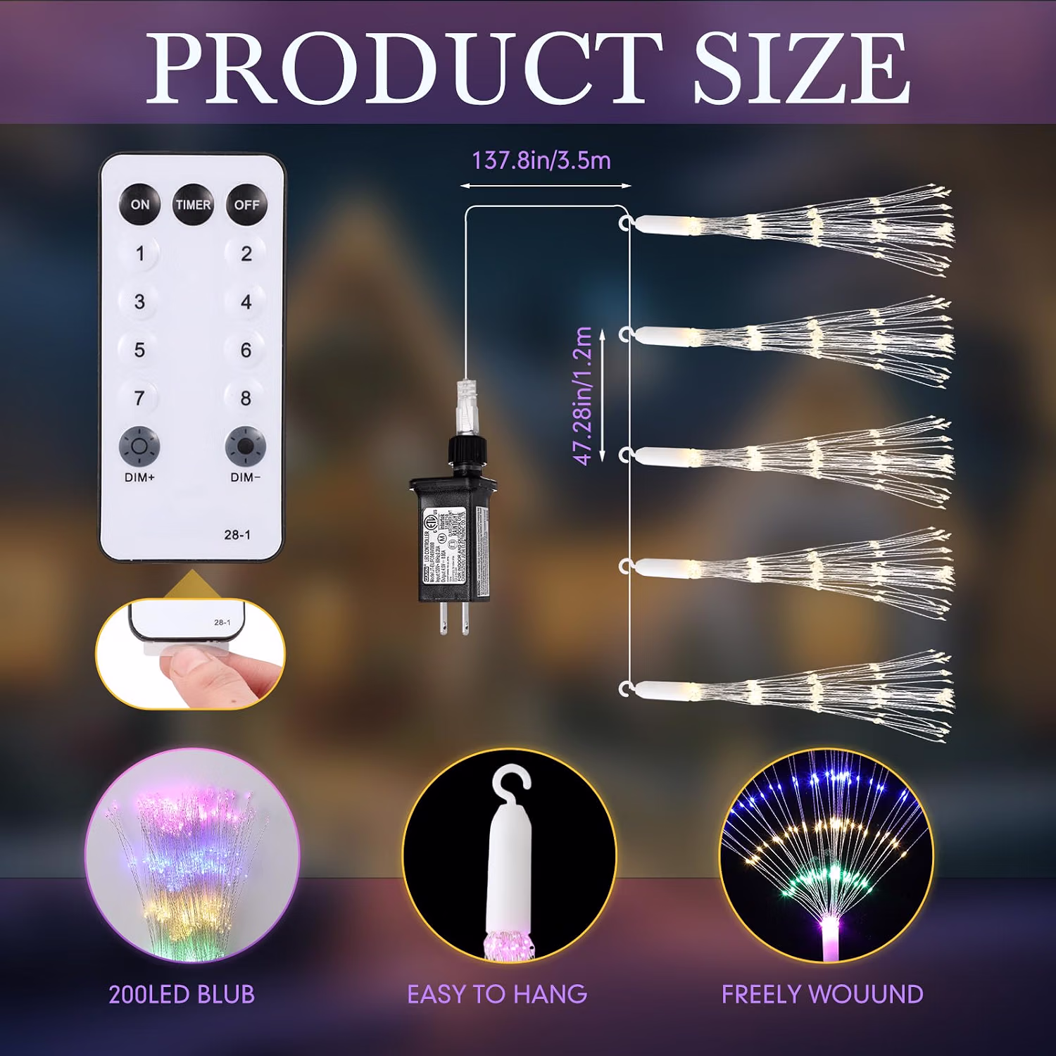 Tujoe 5 Pack Plug-in Firework Lights Outdoor Starburst LED, Colorful — view 5