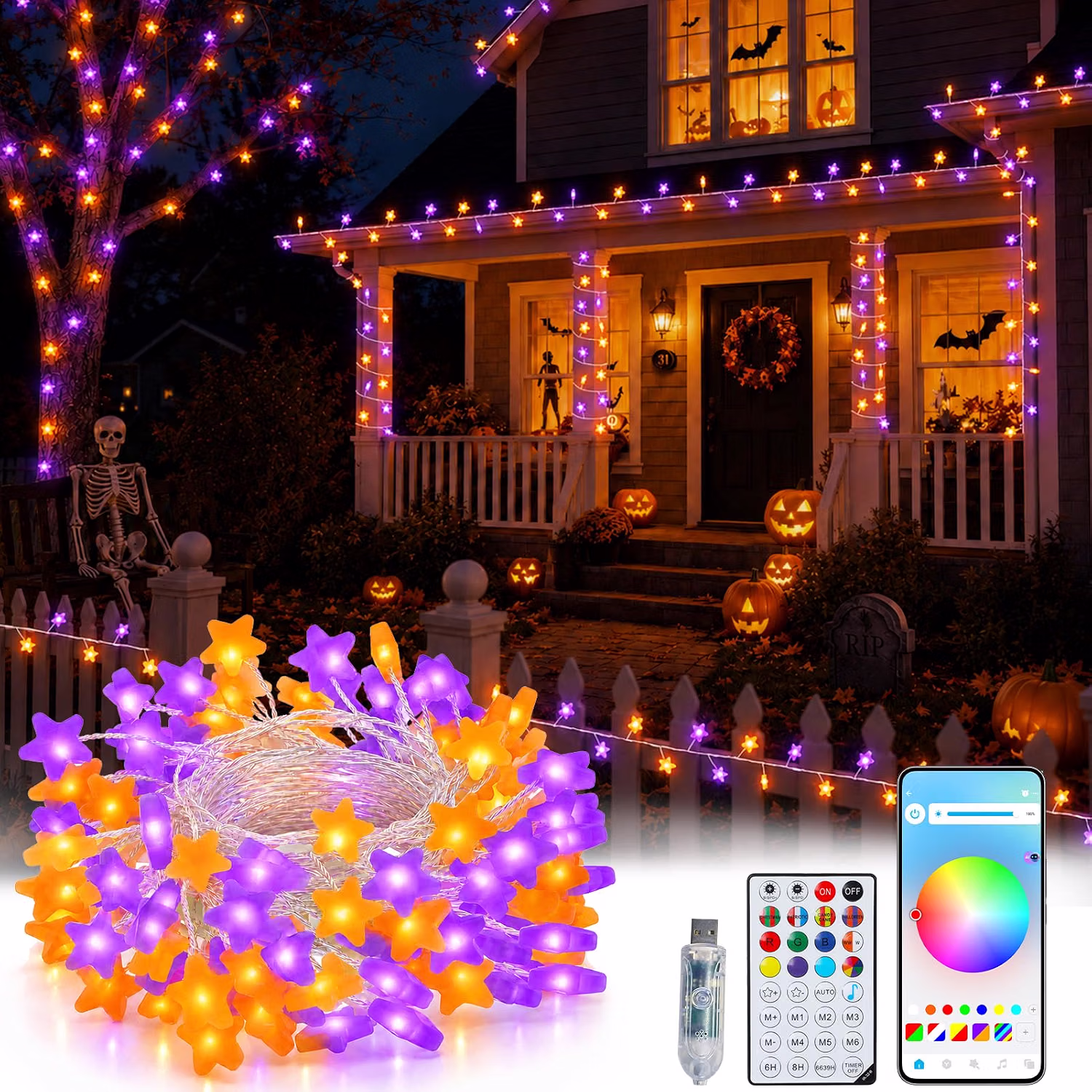 echosari Smart Star Fairy Lights Plug in with Timer App Remote Control