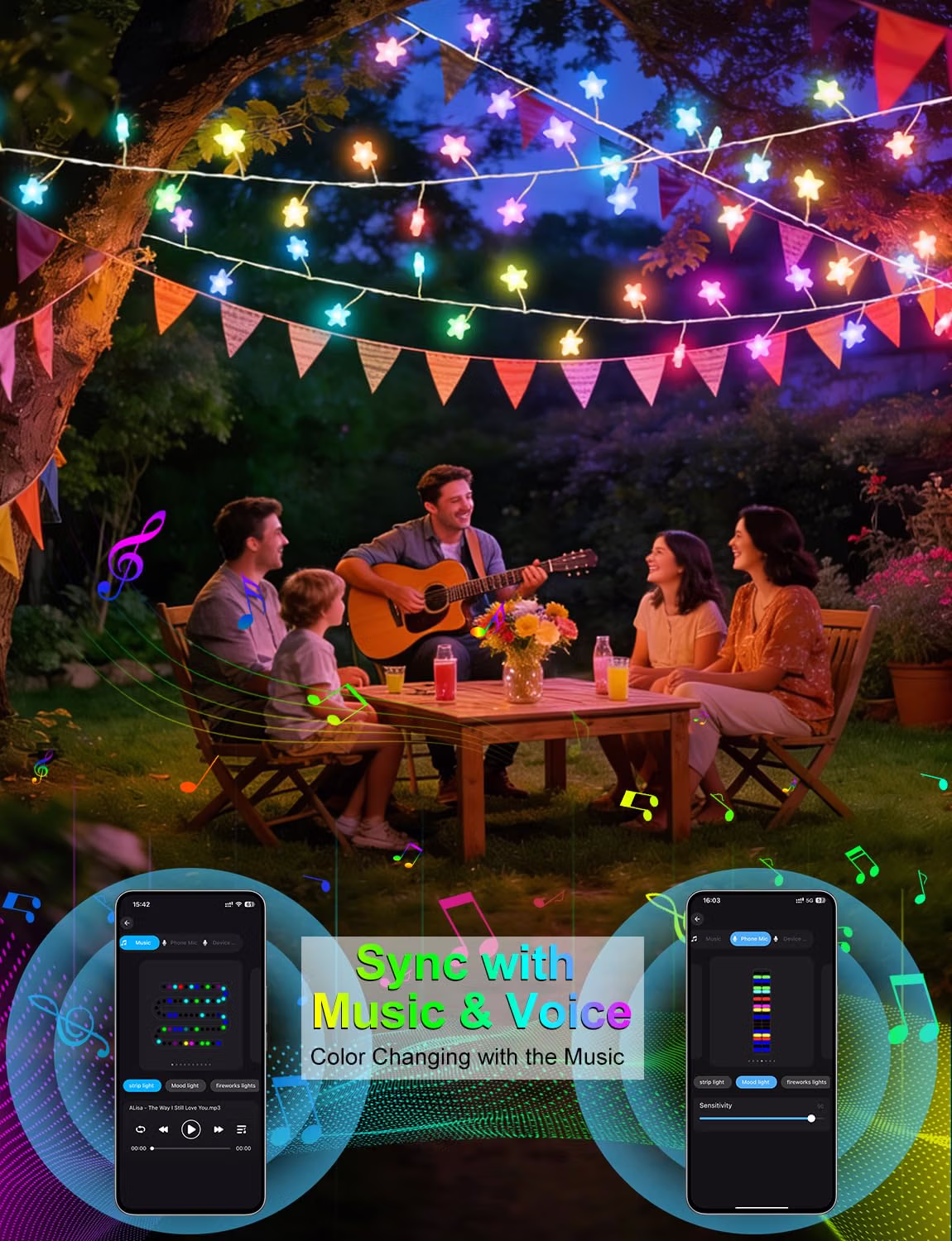 echosari Smart Star Fairy Lights Plug in with Timer App Remote Control — view 3