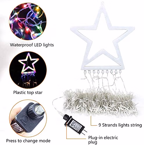 Christmas Decorations Star String Lights,320 LED Outdoor Christmas Tree Lights with 13" Topper Star,8 Modes Waterproof Hanging Fairy Twinkle Lights for Xmas New Year Party Holiday — view 2