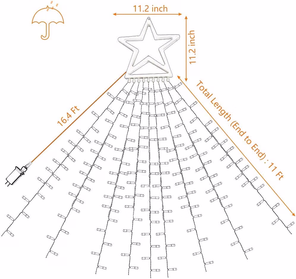 Christmas Decorations Star String Lights,320 LED Outdoor Christmas Tree Lights with 13" Topper Star,8 Modes Waterproof Hanging Fairy Twinkle Lights for Xmas New Year Party Holiday — view 3