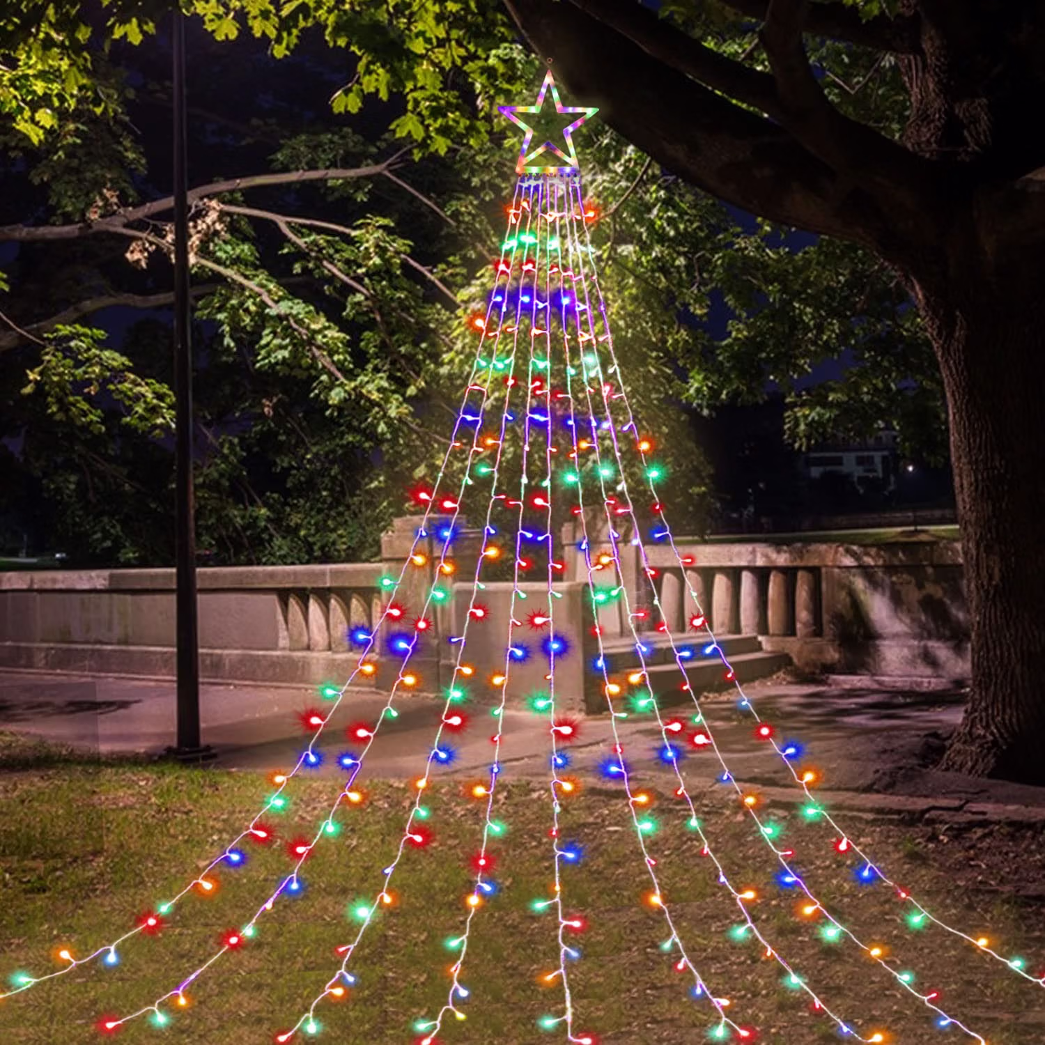 Christmas Decorations Star String Lights,320 LED Outdoor Christmas Tree Lights with 13" Topper Star,8 Modes Waterproof Hanging Fairy Twinkle Lights for Xmas New Year Party Holiday — view 7