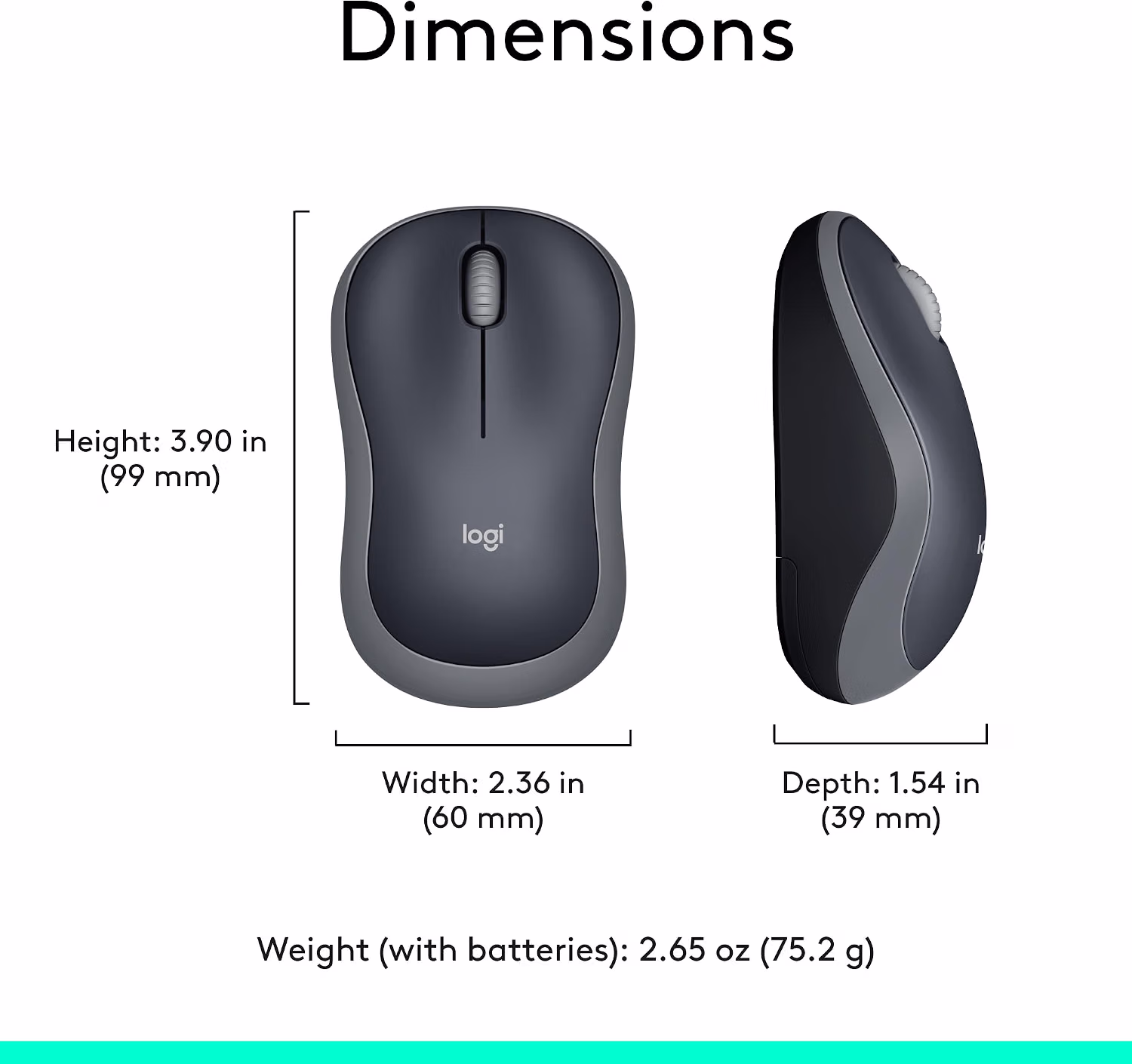 Logitech M185 Compact Ambidextrous 2.4 GHz Wireless Mouse - Swift Grey — view 5