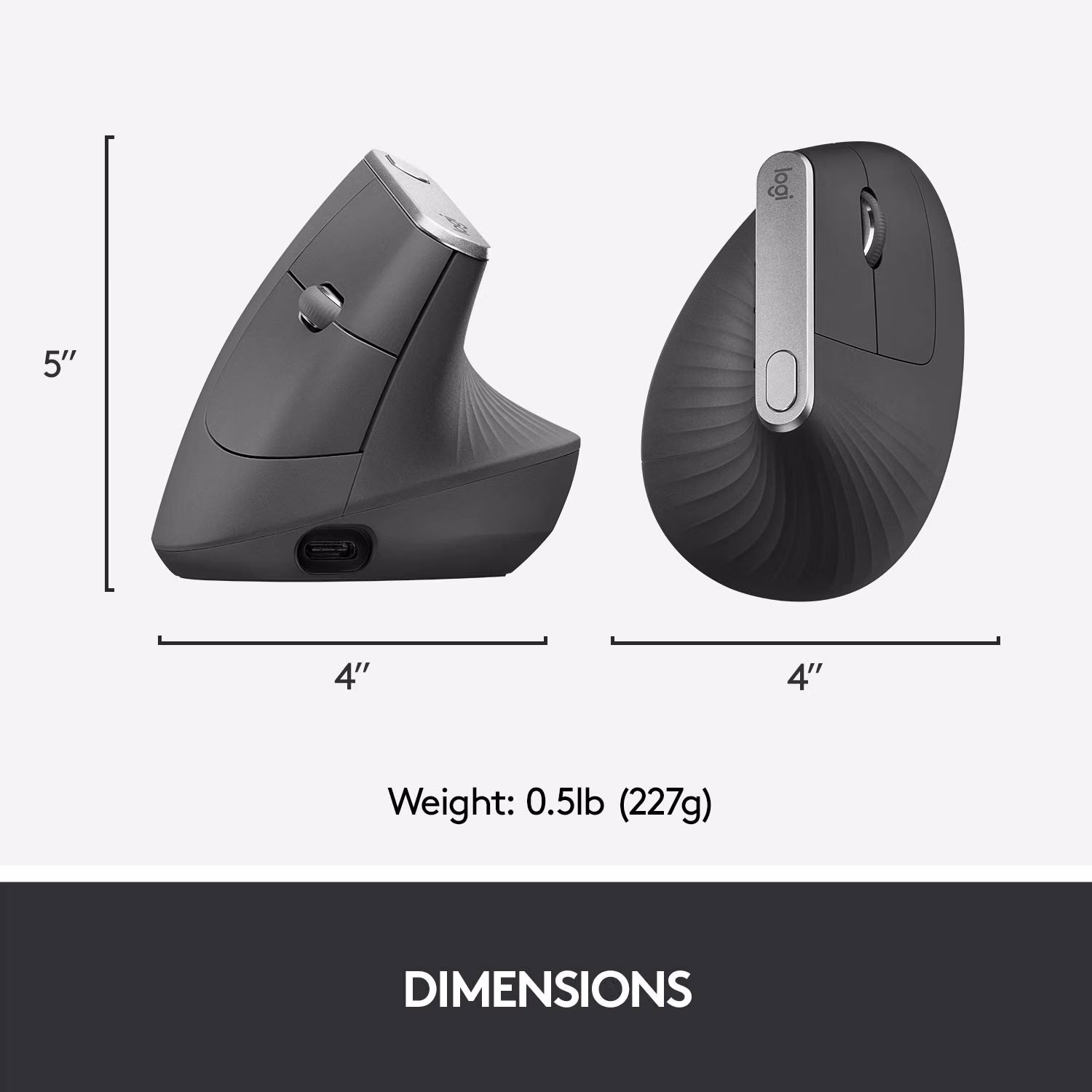Logitech MX Vertical Wireless Mouse Ergonomic Design - Graphite — view 5