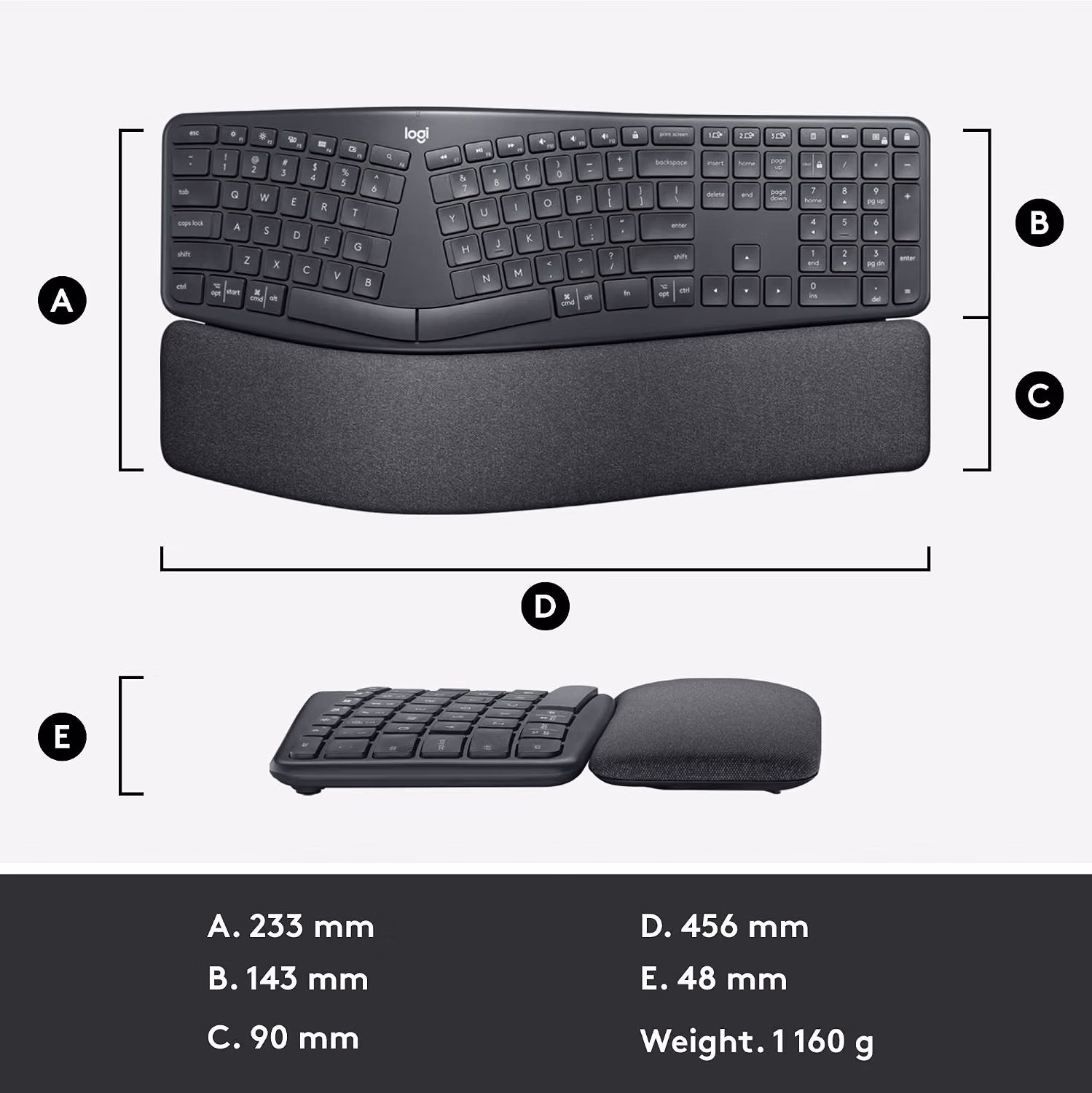 Logitech Ergo K860 Wireless Ergonomic Split Keyboard with Wrist Rest — view 3