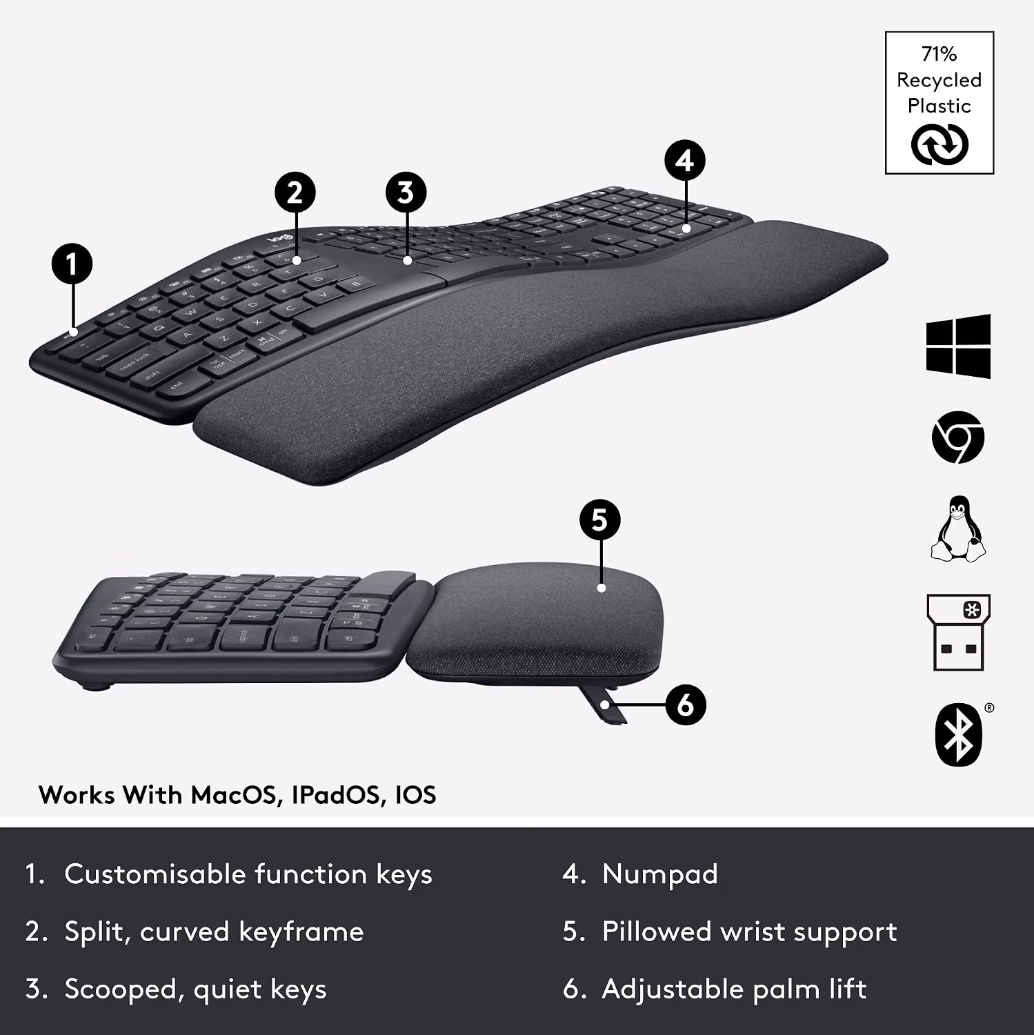 Logitech Ergo K860 Wireless Ergonomic Split Keyboard with Wrist Rest — view 6