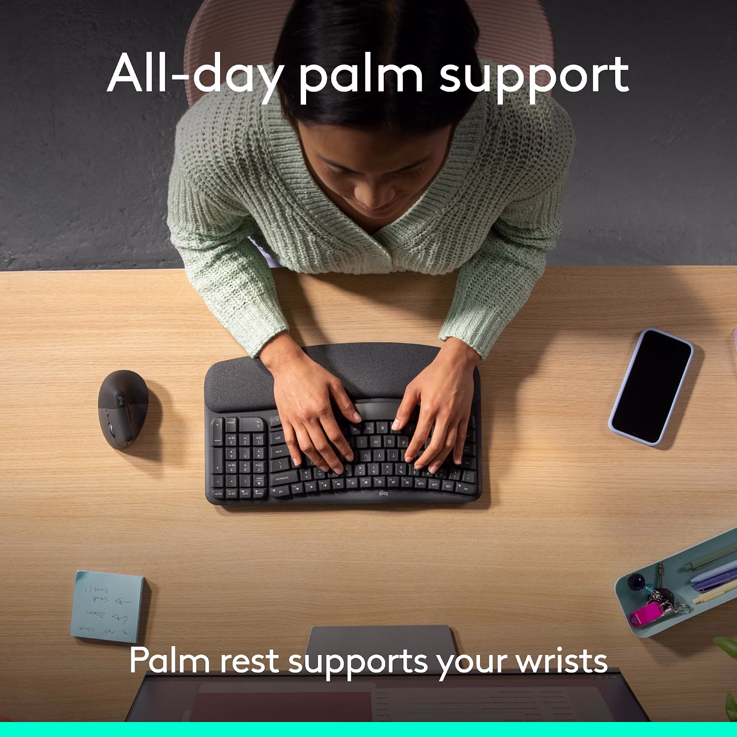 Logitech Wave Keys Ergonomic Wireless Keyboard with Palm Rest - Graphite — view 3