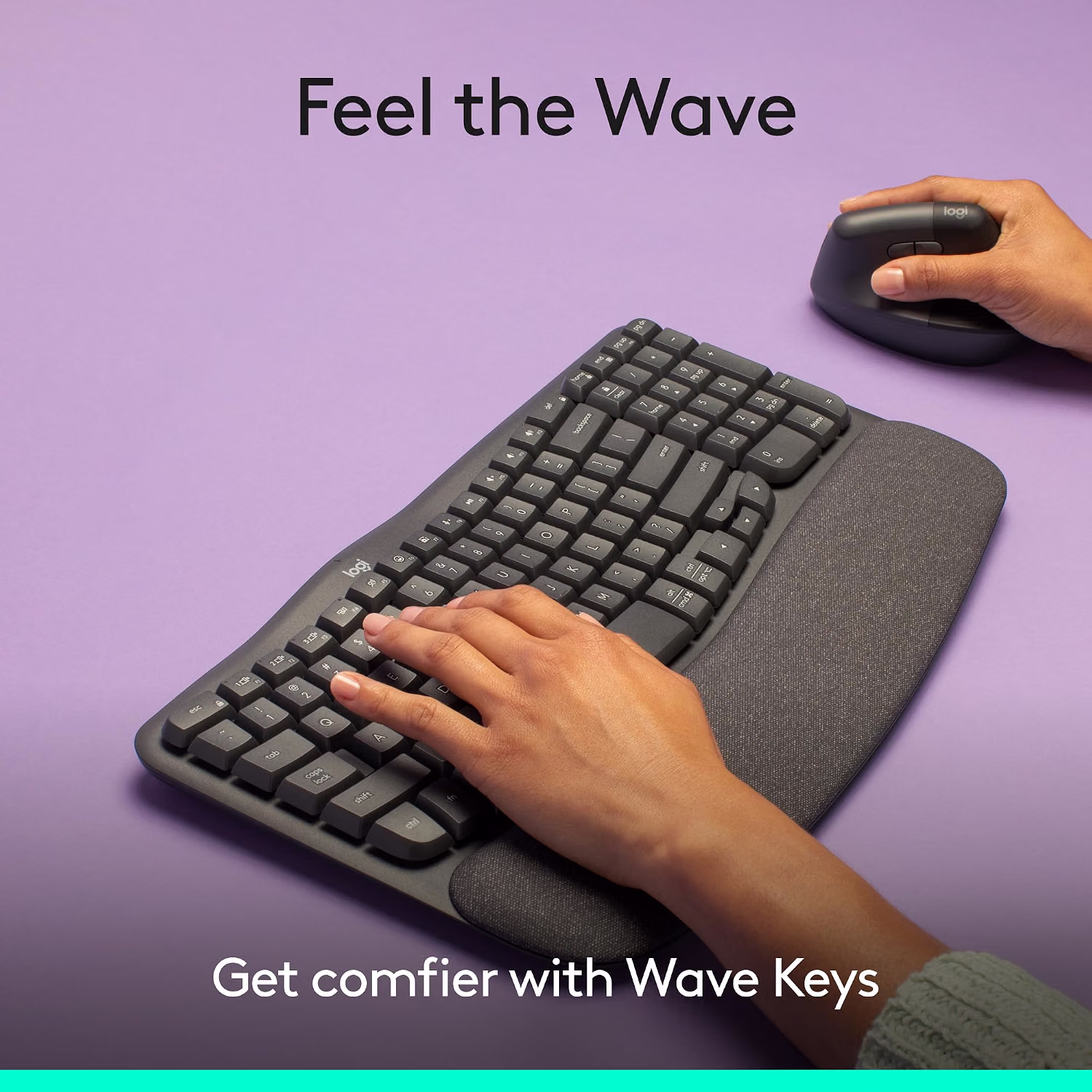 Logitech Wave Keys Ergonomic Wireless Keyboard with Palm Rest - Graphite — view 4