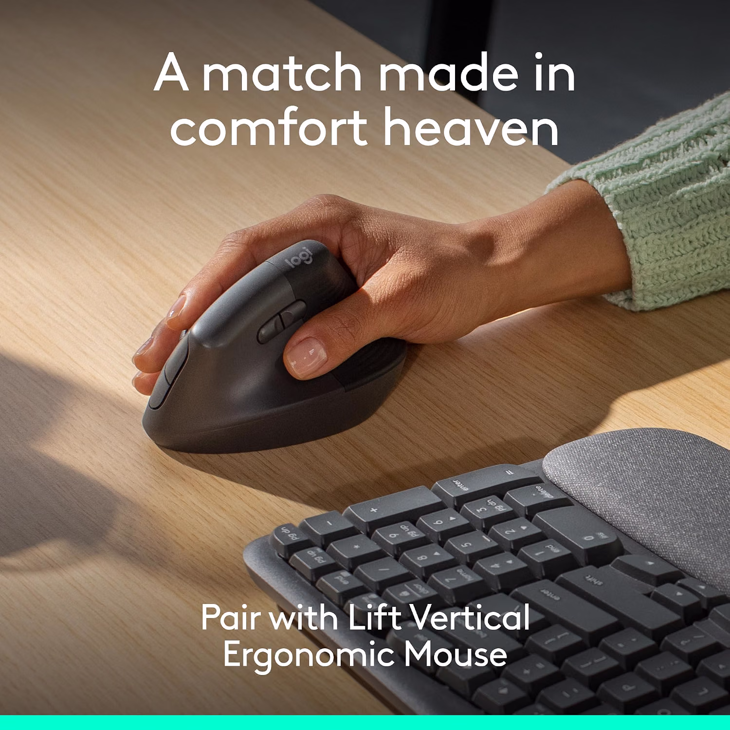 Logitech Wave Keys Ergonomic Wireless Keyboard with Palm Rest - Graphite — view 6