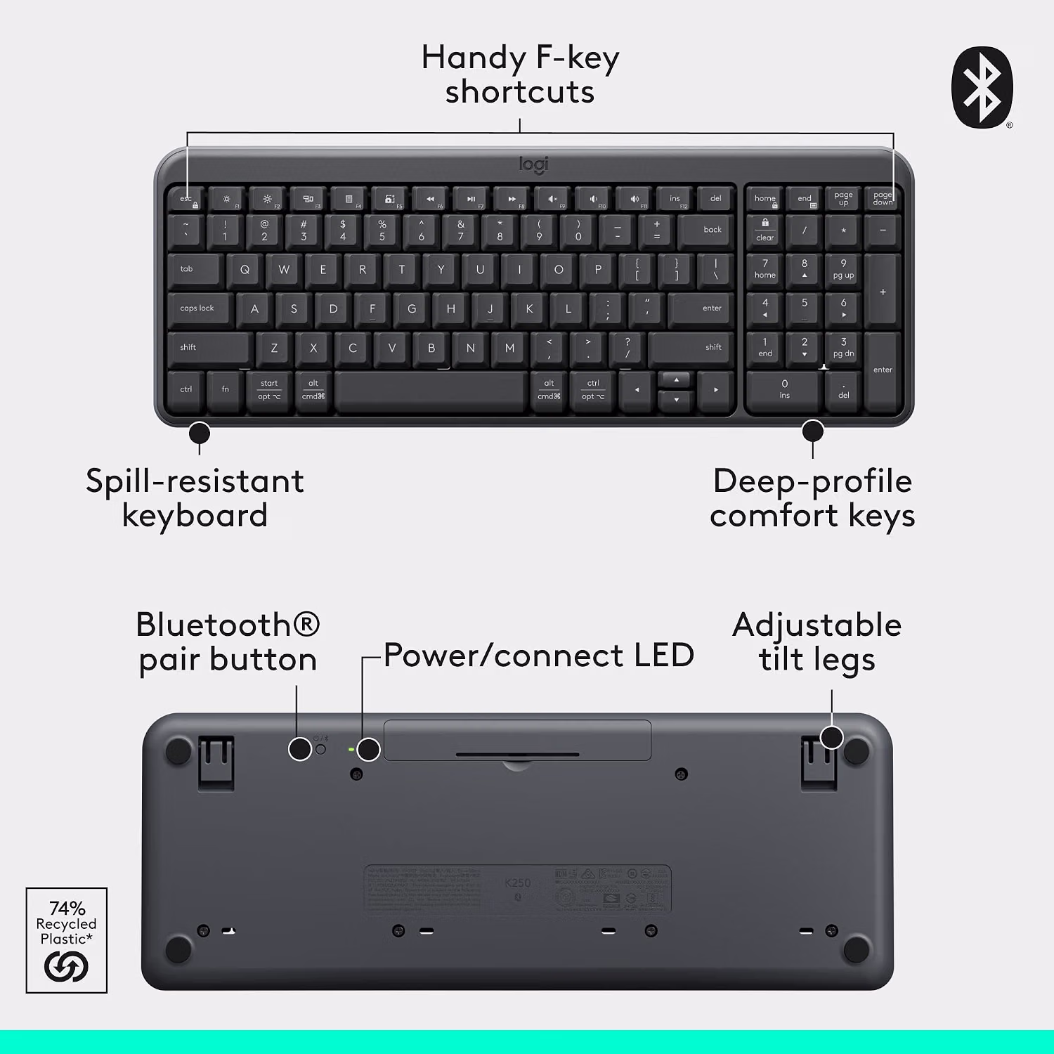 Logitech MK250 Wireless Bluetooth Keyboard and Mouse Combo - Graphite — view 6