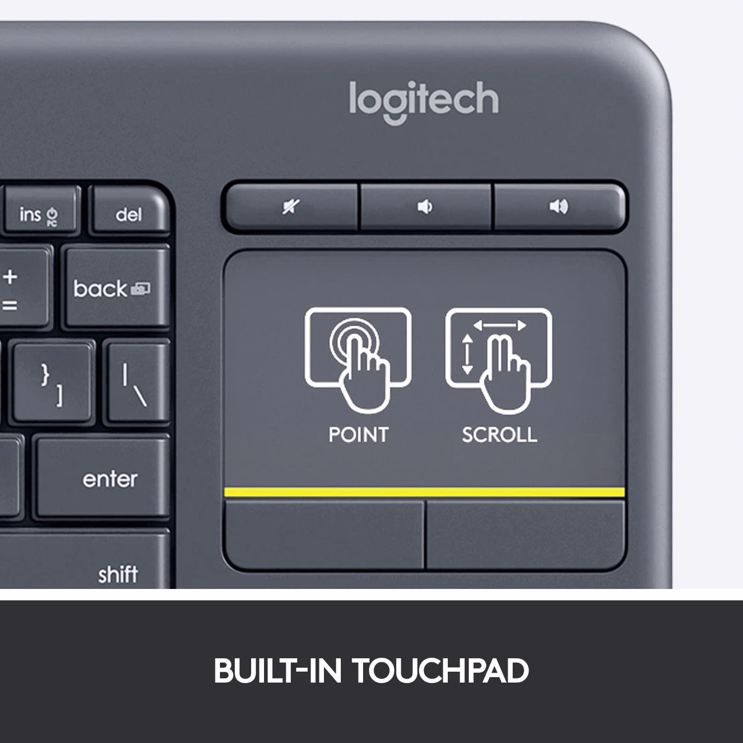 Logitech K400 Plus Wireless Touch TV Keyboard for PC-Connected TV - Black — view 8