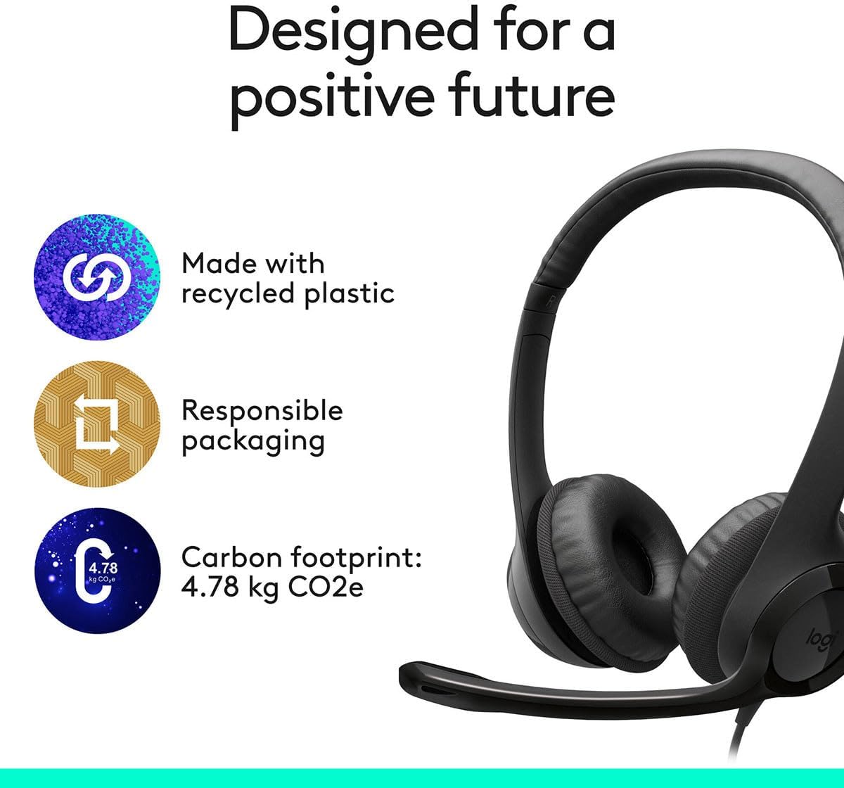 Logitech H390 Wired Headphones with Mic, USB Headset with Microphone for PC, Noise Cancelling Microphone