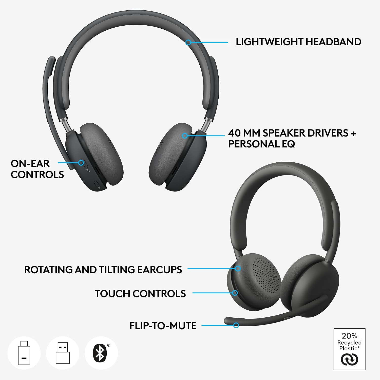 Logitech Zone 950 Premium Noise Canceling Headset Hybrid ANC - Graphite — view 8