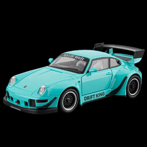 RWB Porsche 993 Diecast Model Car with Pull Back Action Sound Light Effects and Opening Doors — Yellow — view 2
