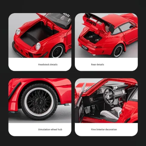 RWB Porsche 993 Diecast Model Car with Pull Back Action Sound Light Effects and Opening Doors — Yellow — view 4