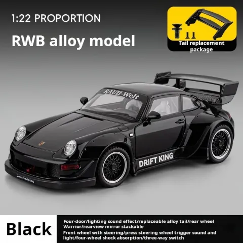 RWB Porsche 993 Diecast Model Car with Pull Back Action Sound Light Effects and Opening Doors — Yellow — view 7