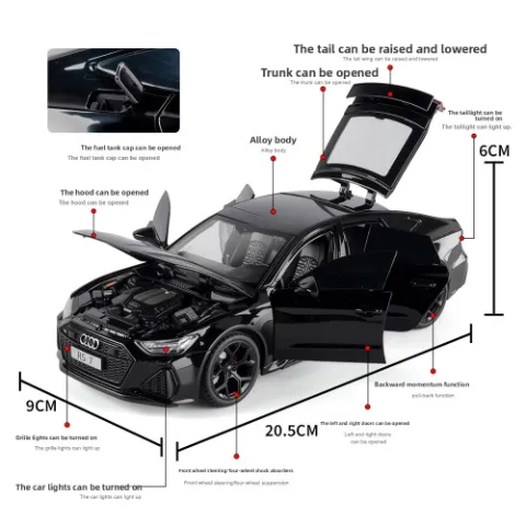 Audi RS7 1/24 Scale Diecast Model Car Metal Alloy Vehicle — Black — view 8