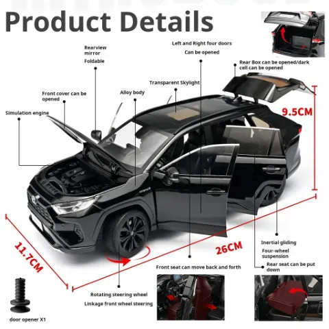 Toyota Rav4 2023 Diecast Model Car 1:18 Scale — Black — view 6