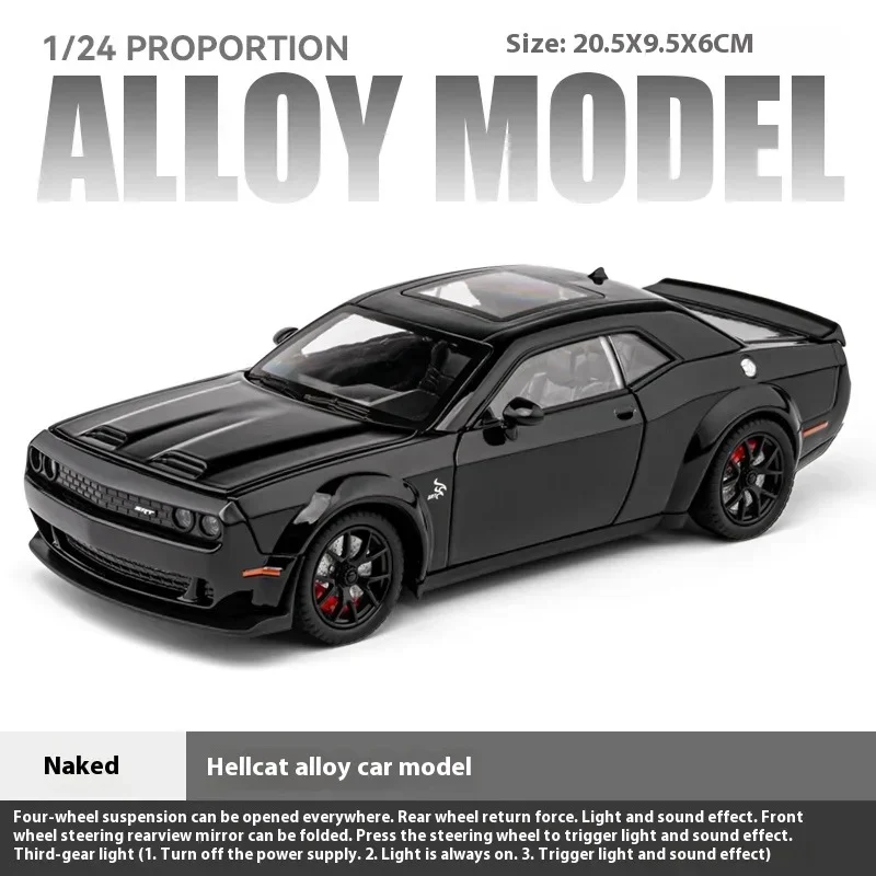 Che Zhi CZ172 Dodge Challenger Hellcat Diecast Model Car 1:24 Scale — Black