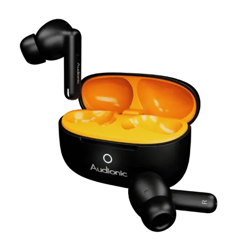 Audionic Airbud 690 Ion Wireless Earbuds with ENC for Calling and Workouts — Black + Orange