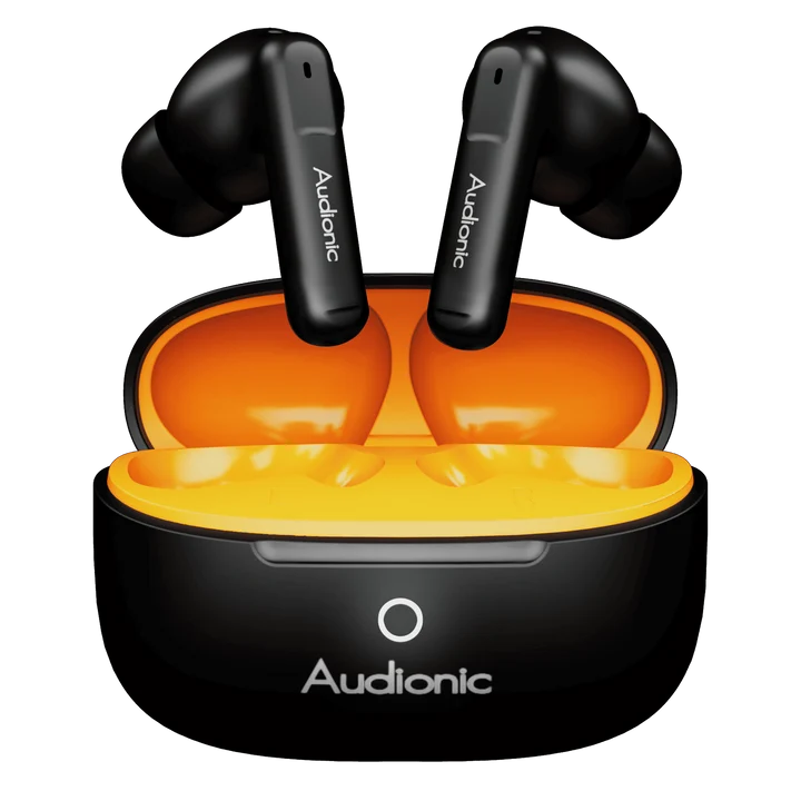 Audionic Airbud 690 Ion Wireless Earbuds with ENC for Calling and Workouts — Black + Orange — view 2