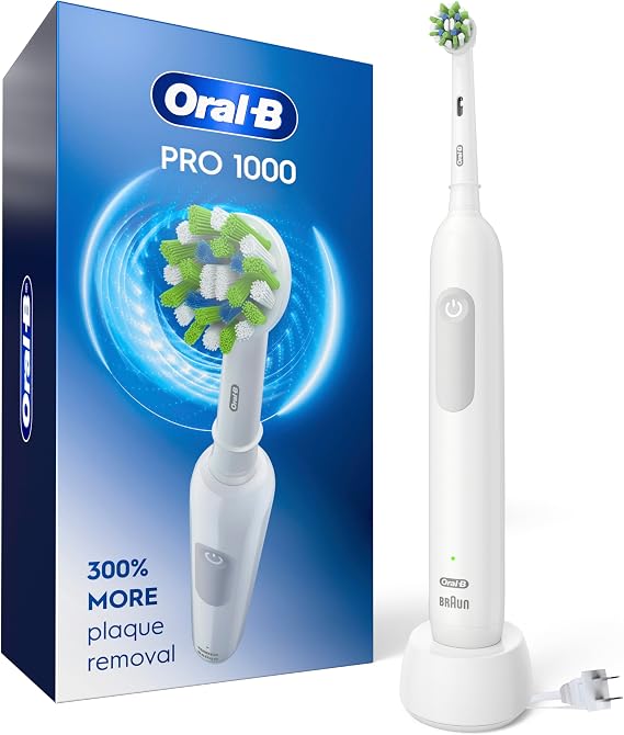 Oral-B Pro 1000 Rechargeable Electric Toothbrush, White with Pressure Sensor and Built-In Timer — White