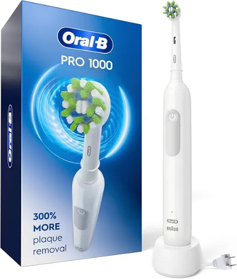 Oral-B Pro 1000 Rechargeable Electric Toothbrush, White with Pressure Sensor and Built-In Timer