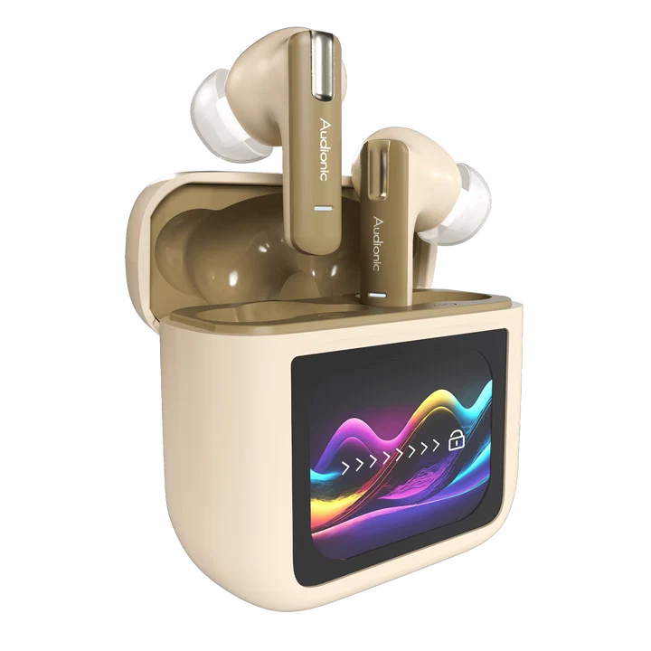 Audionic Bluetooth Earbuds Trance Airbud 810 with Quad Mic ANC, Display, and 600mAh Charging Case — Color: Beige — view 2