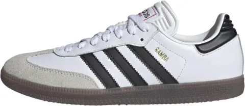 adidas Samba Indoor Soccer Shoes Unisex Adult Low Top Leather Upper — White/Black/Vivid Red, 5 Women/4 Men