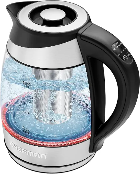 Chefman Electric Glass Kettle and Hot Water Boiler with Removable Infuser, 1.8L